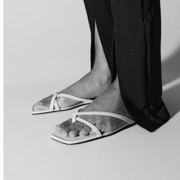 Zara New Flat Squared Toe Yellow Nude Sandals, size 9, nwt - Picture 2 of 6